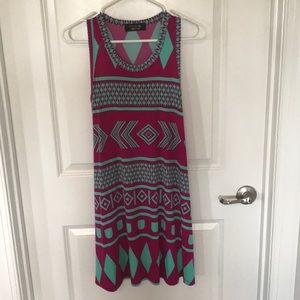 Magenta and mint green shift dress